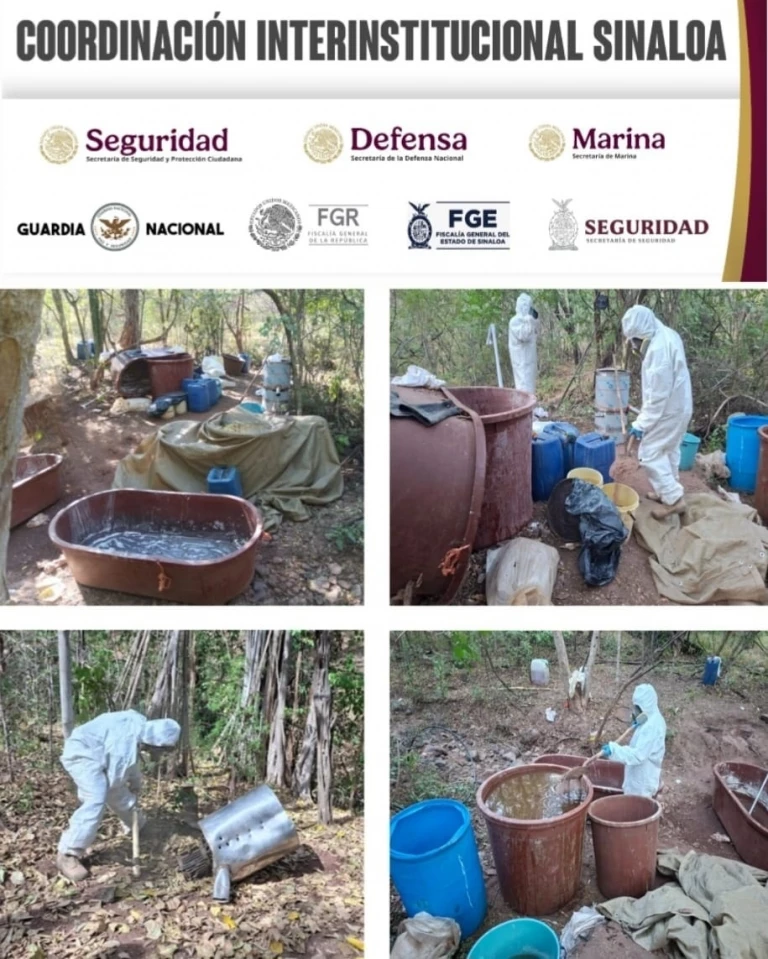 Grupo Interinstitucional asegura y destruye área de almacenamiento de precursores químicos en Culiácán