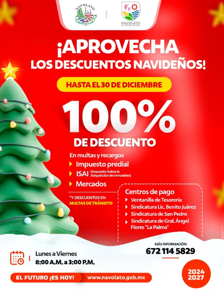 Navolato anuncia descuentos del 100% en multas y recargos durante diciembre
