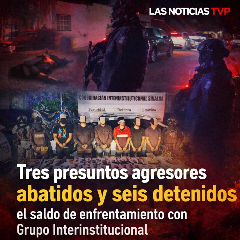 Enfrentamiento en Navolato deja tres agresores abatidos y seis detenidos; aseguran armas y vehículos