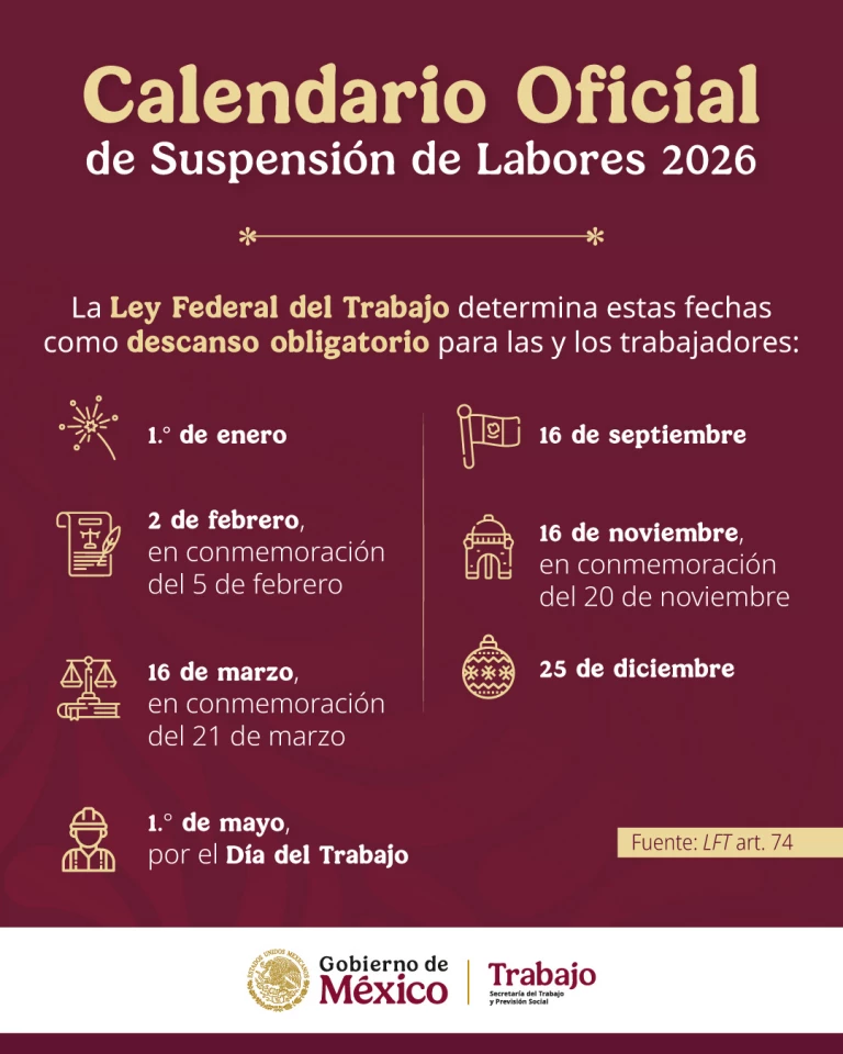 Un total de seis días de descanso obligatorio este 2026