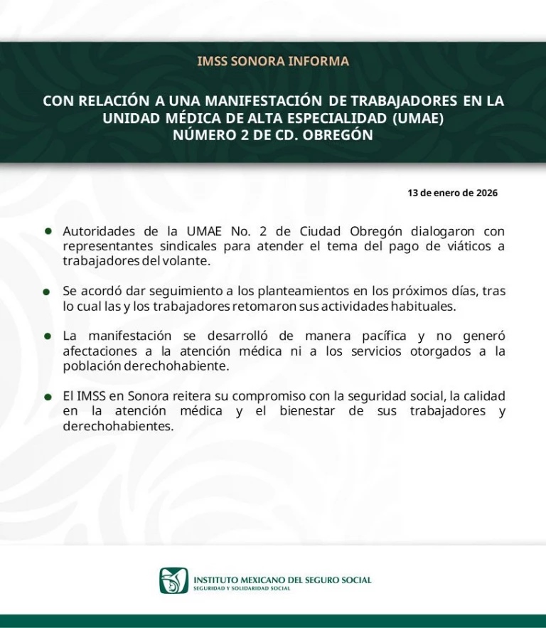 IMSS Sonora atiende demandas de operadores de ambulancias del UMAE de Ciudad Obregón
