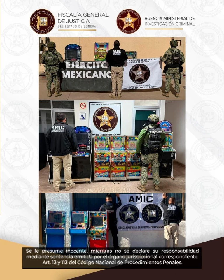 Operativo conjunto retira 33 máquinas tragamonedas ilegales en Sonora