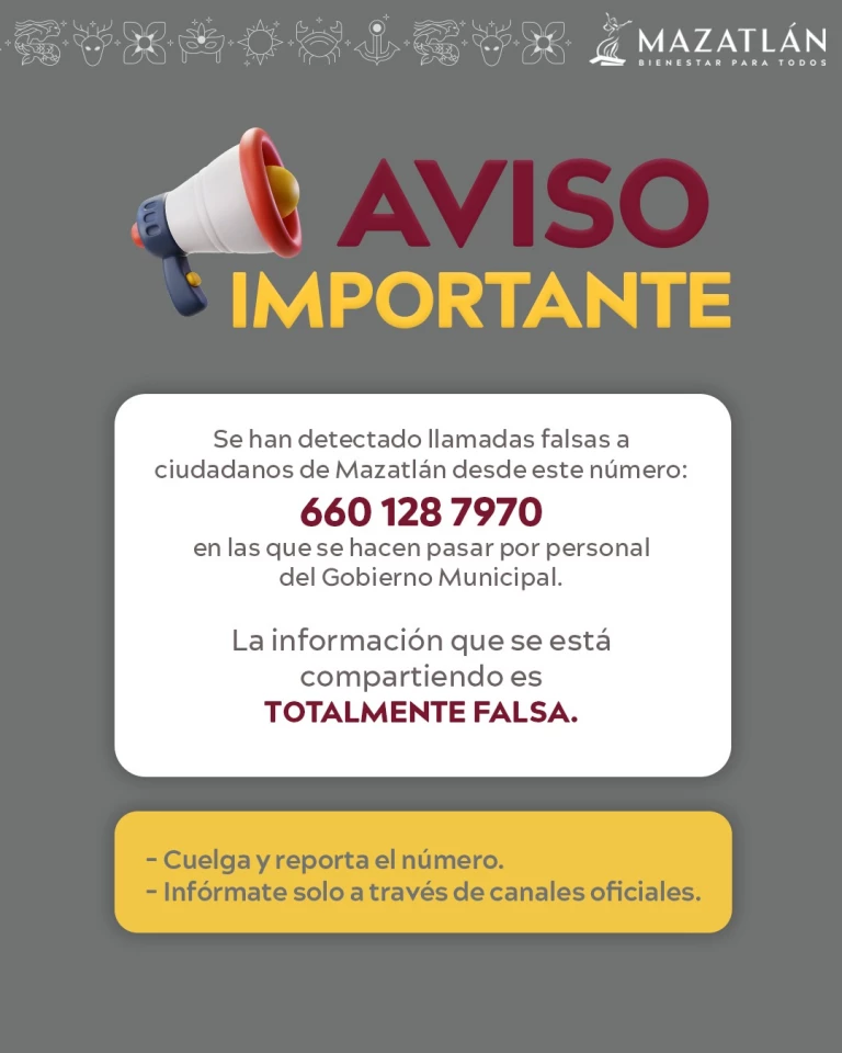 Secretaría de Seguridad Pública de Mazatlán advierte sobre llamada de falso toque de queda
