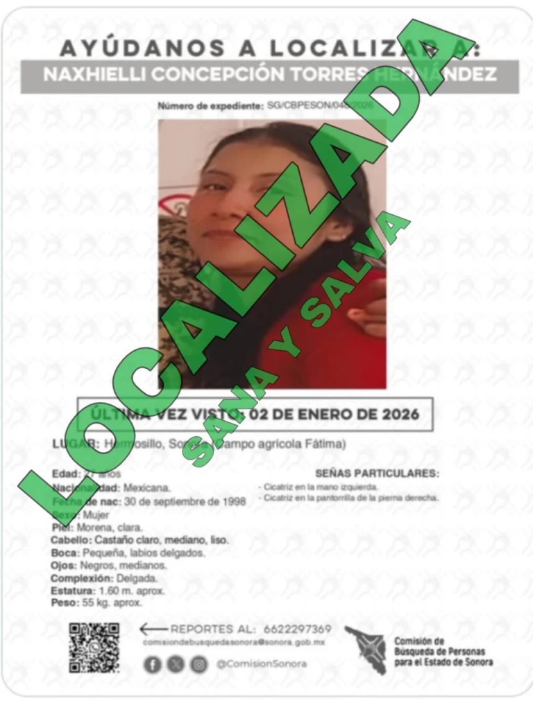 Localizan con vida a joven reportada como desaparecida en Hermosillo
