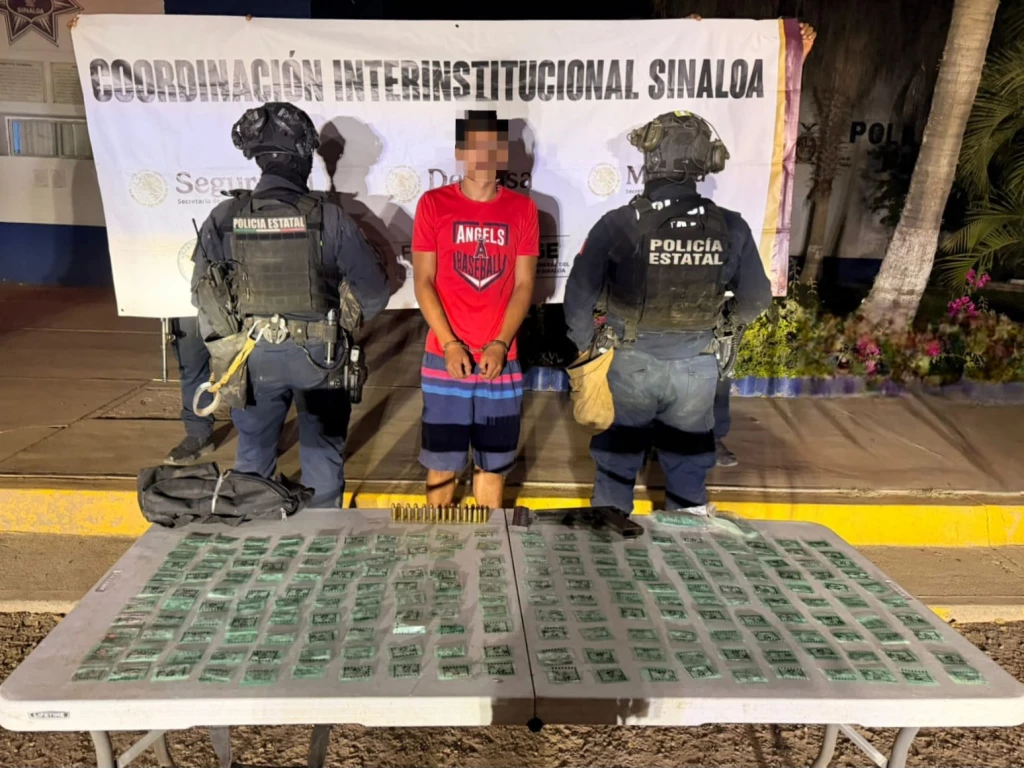 Grupo Interinstitucional detuvo, en Villa Juárez, a un civil que portaba un arma con su cargador y cartuchos, así como 300 dosis de presunta droga