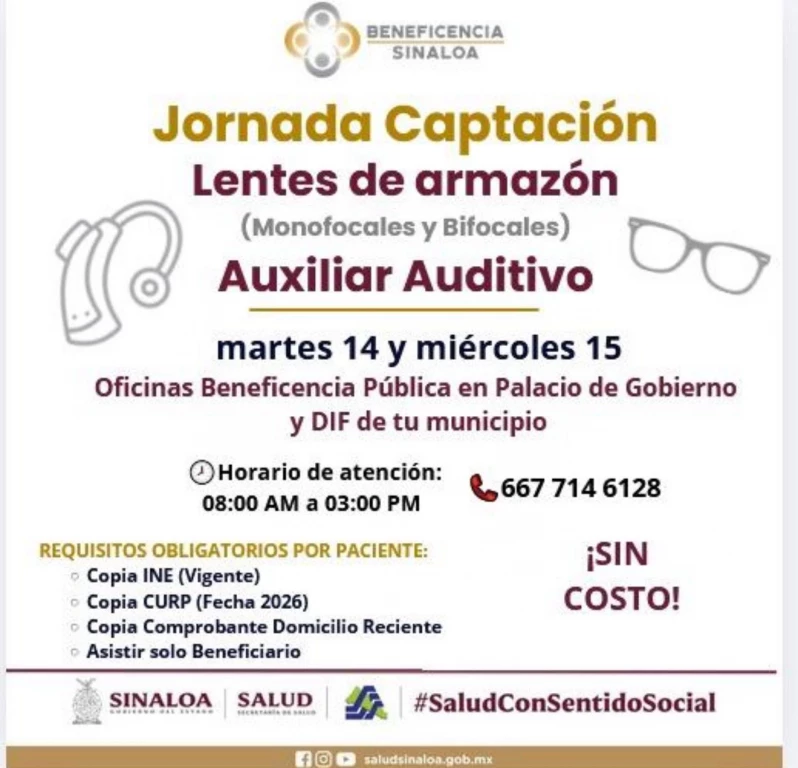 Abren convocatoria en Sinaloa para entrega de lentes y auxiliares auditivos