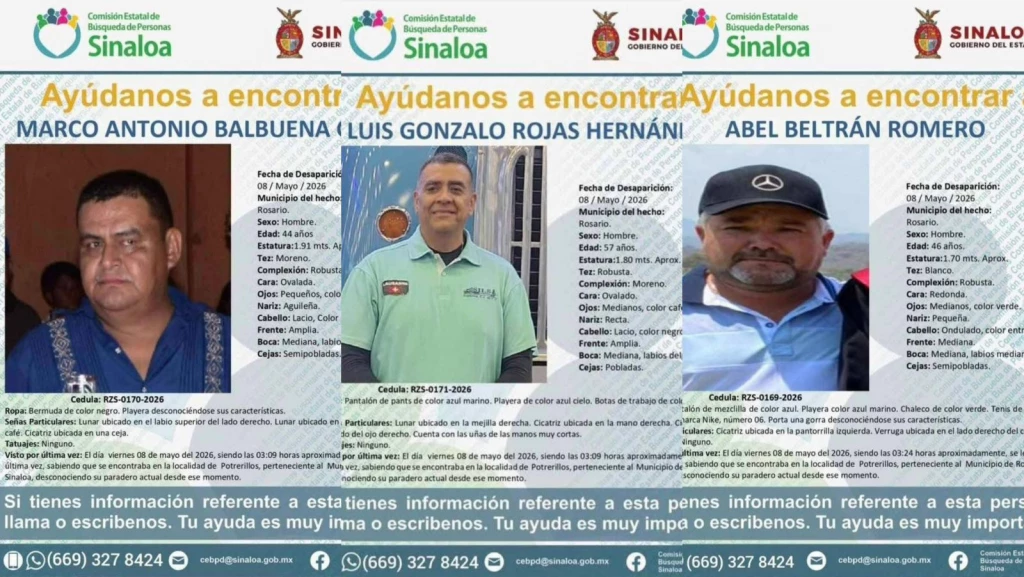 Tres hombres originarios de Jalisco se encuentran desaparecidos en la comunidad de Potrerillos, Rosario