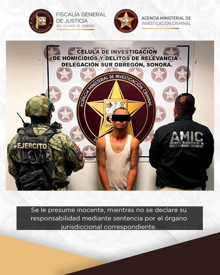Capturan a presunto implicado en homicidio ocurrido en Cajeme