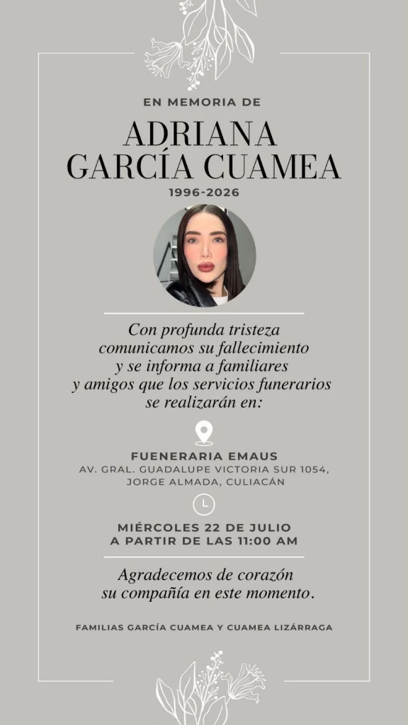 Muere la influencer sinaloense Adriana García en Culiacán; no se ha confirmado la causa de su fallecimiento