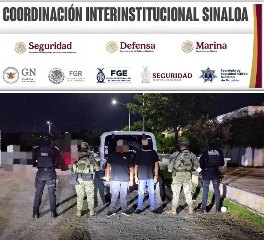 Policía Municipal y DEFENSA detienen a dos personas que viajaban en vehículo con reporte de robo en Mazatlán