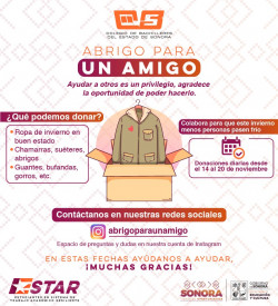 Lanza Cobach Sonora campaña “Abrigo para un amigo” en todos sus planteles