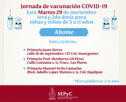 Anuncian sedes para la aplicación de vacuna pediátrica COVID