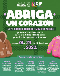 Invita Gobierno de Sonora a donar en la campaña Abriga un Corazón