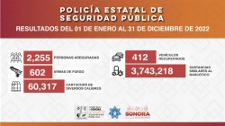 Más de 600 armas de fuego fueron incautadas en 2022 durante operativos de la Policía Estatal en Sonora