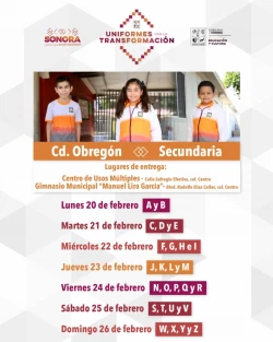 Avanza entrega de uniforme escolar deportivo para alumnado de secundaria: Gobierno de Sonora