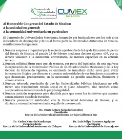 CUMex refrenda su apoyo a la U.A.S.