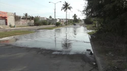 “Laguna” de aguas negras en la colonia Nuevo Milenio de Mazatlán