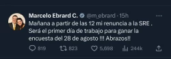 Marcelo Ebrard deja la Secretaría de Relaciones Exteriores