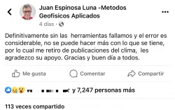 A falta de recursos Juan Espinoza ya no podrá brindar más información del clima