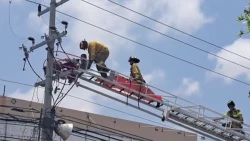 Electricista queda colgado en poste de alta tensión en Mazatlán