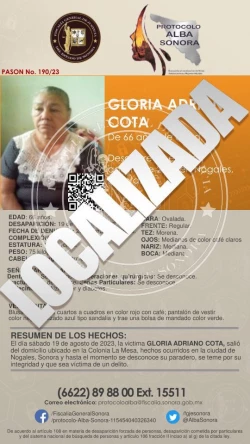 Elementos de AMIC localizan con vida a mujer de 66 años con reporte de desaparición