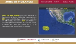 Se mantiene en vigilancia zona de baja presión al sur- suroeste de Baja California