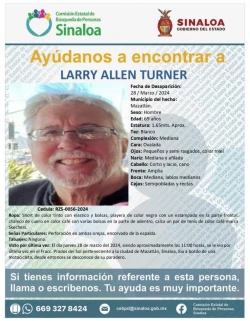 Desaparece hombre de 69 años de edad en Mazatlán