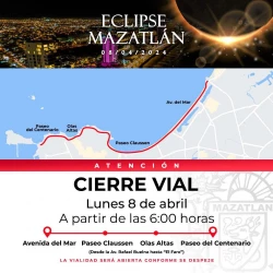 Cerrarán circulación en paseo costero de Mazatlán el próximo 08 de abril por Eclipse Solar