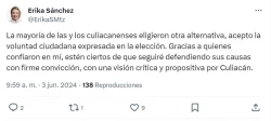 Erika Sánchez reconoce su derrota ante JDD