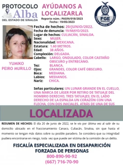 Localizan sin vida a Yumiko