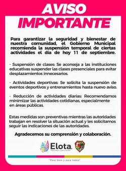 Gobierno Municipal de Elota anuncia suspensión de actividades