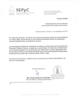 Emiten supuesto comunicado de la SEPyC que informa que se brindará el servicio presencial en Centros de Atención Infantil
