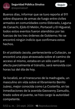 SSP Sinaloa reporta falsas alarmas sobre hechos delictivos en localidades del centro del estado