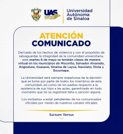 Tras hechos de inseguridad en varios municipios de Sinaloa, UAS suspende clases presenciales