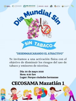 Invita CECOSAMA a participar en actividad física  por el Día Mundial Sin Tabaco