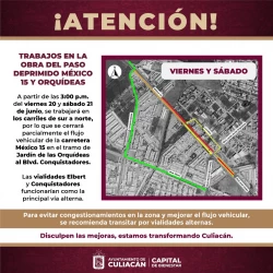 A partir de las 3:00 de la tarde cierre del paso deprimido México 15 y Orquídeas