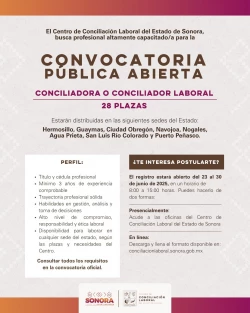 Inicia registro para convocatoria de personas conciliadoras laborales en Sonora