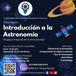 Sociedad Astronómica Mazatleca invita a participar en el Curso Básico de Introducción a la Astronomía