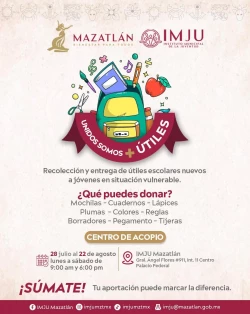 IMJU lanza campaña de recolección de útiles escolares en Mazatlán