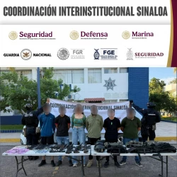 Grupo Interinstitucional detiene a seis civiles y asegura armamento, droga y vehículos en Culiacán