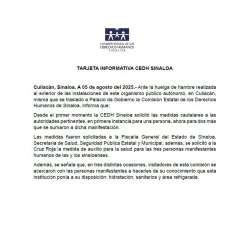 Tras huelga de hambre realizada a las afueras de la CEDH Sinaloa, ésta se pronuncia