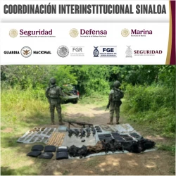 Grupo Interinstitucional asegura armas largas, municiones y equipo táctico en Elota