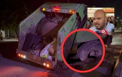 Los Mochis: cae camión de la basura en socavón