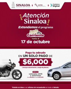 SATES anuncia prórroga del programa “Ponte al Corriente” en todo Sinaloa