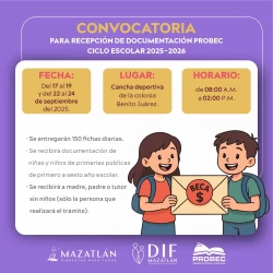 DIF Mazatlán sigue recibiendo documentación para beca Probec ciclo escolar 2025-2026