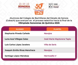 Cinco estudiantes de Cobach van por el oro en la Olimpiada Sonorense de Química 