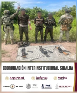 Grupo Interinstitucional detiene a tres civiles con armas y municiones en Escuinapa