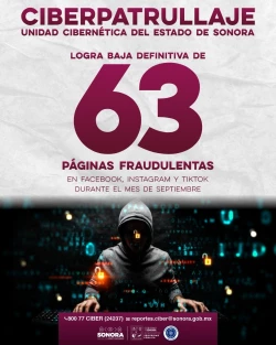 Eliminan 63 páginas fraudulentas en operativo cibernético.