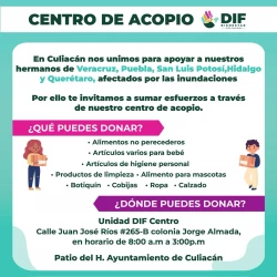 DIF Culiacán instala centros de acopio en apoyo a familias afectadas por inundaciones