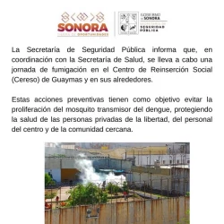 Realizan jornada de fumigación en el CERESO de Guaymas para prevenir el dengue